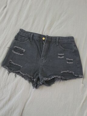 Washed Black Distressed Denim Women’s Shorts
